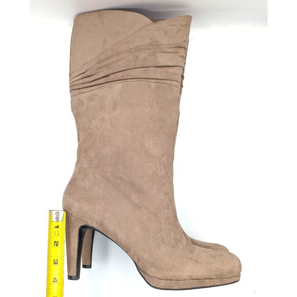 Mootsies Tootsies Suede Knee-High Heels – 3.5" Heel - Y2K Minimalist, Taupe, 10M - Picture 15 of 16